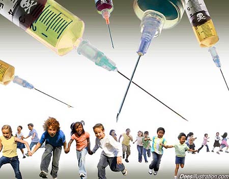 Satyra - Deesillustration.com - niebezpieczne szczepionki