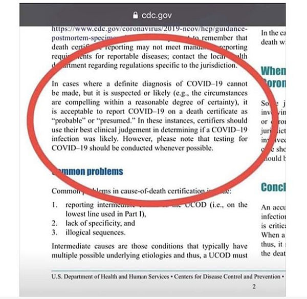 CDC strange guidance regarding recording COVID-19 deaths